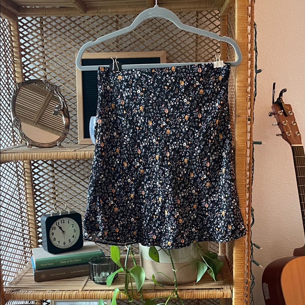 Madewell Black Floral Skater Mini Skirt